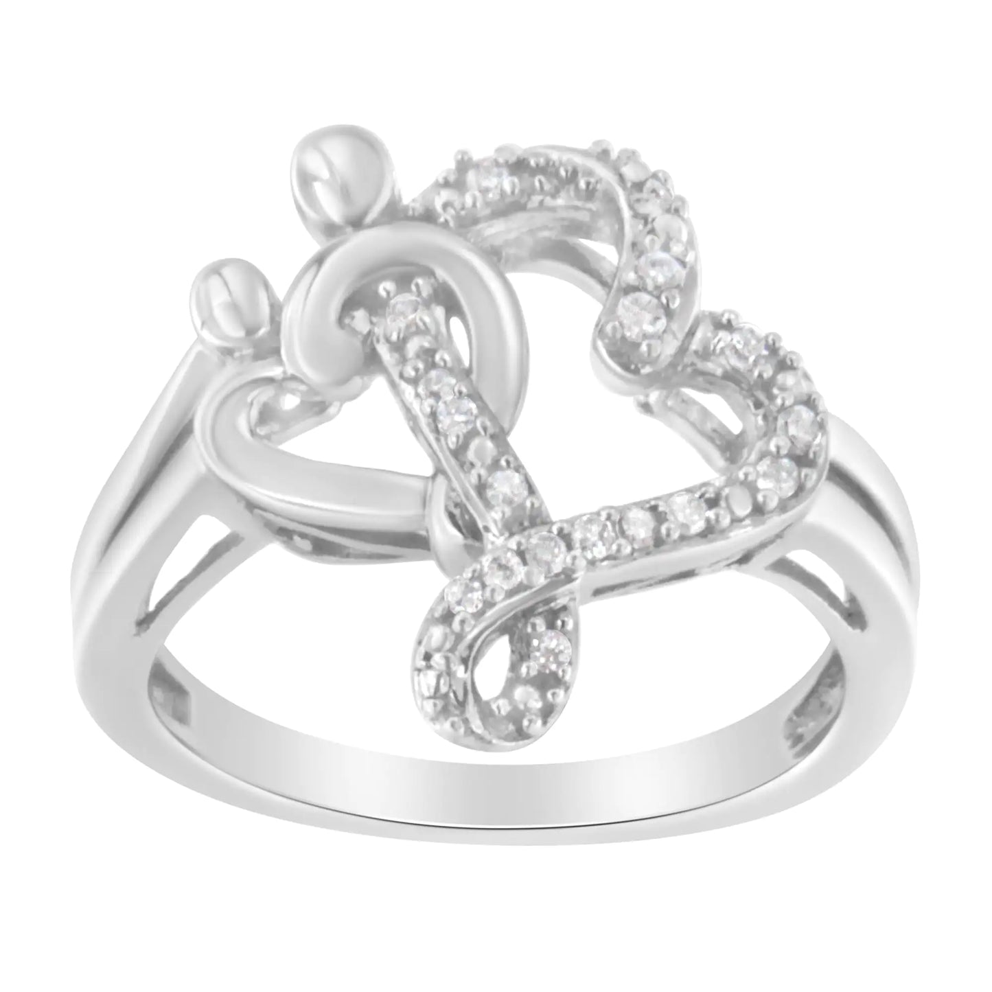Sterling Silver Diamond Heart and Music Note Ring