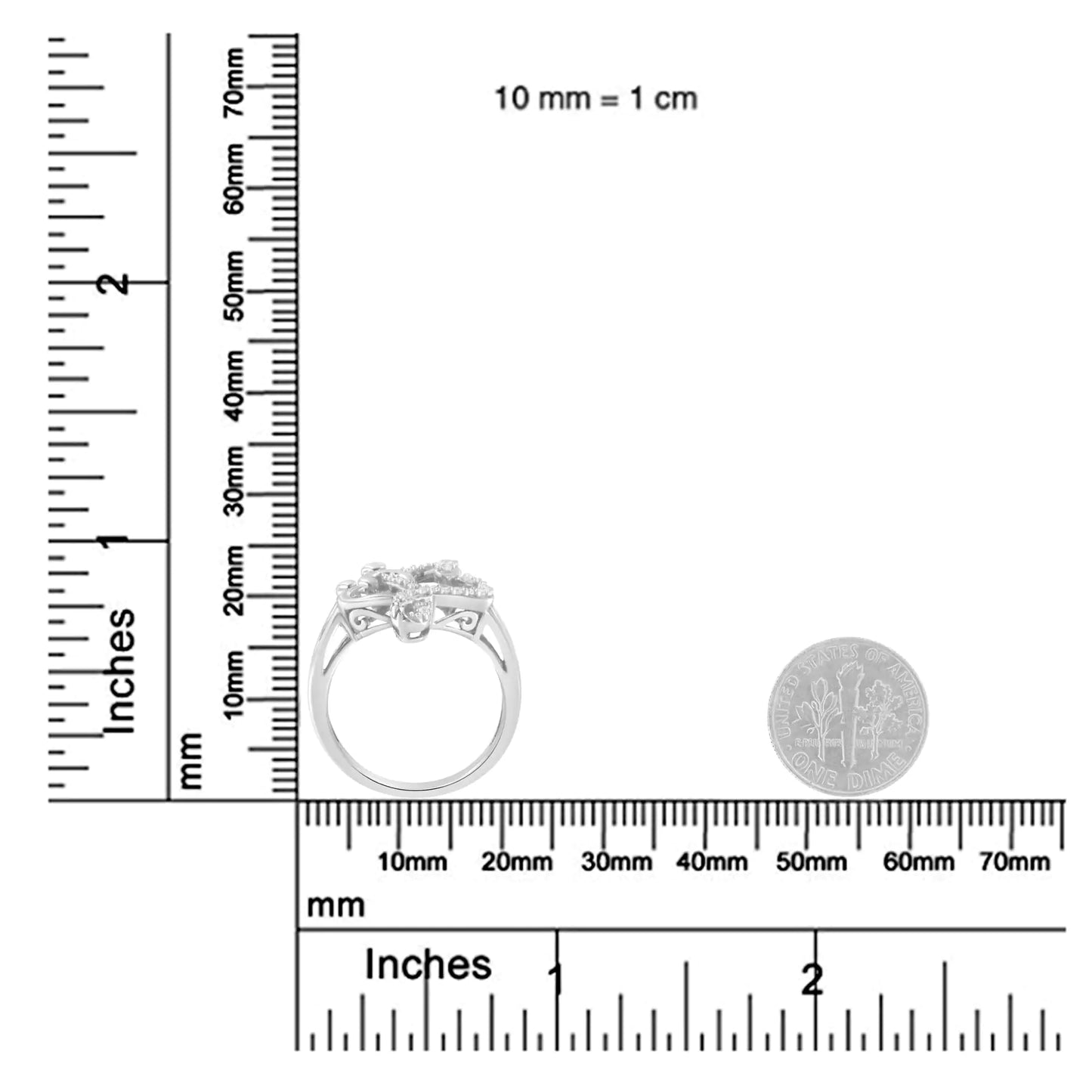 Sterling Silver Diamond Heart and Music Note Ring