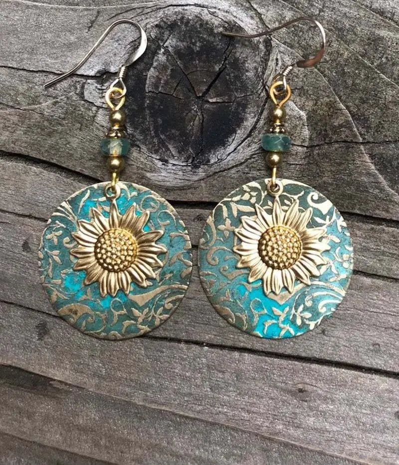 Bohemian Sunflower Embossed Dangle Fashion Earrings