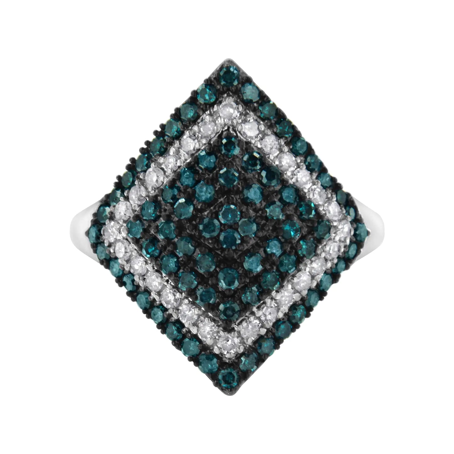 Sterling Silver 1 cttw White and Treated Blue Diamond Rhombus Cocktail Ring