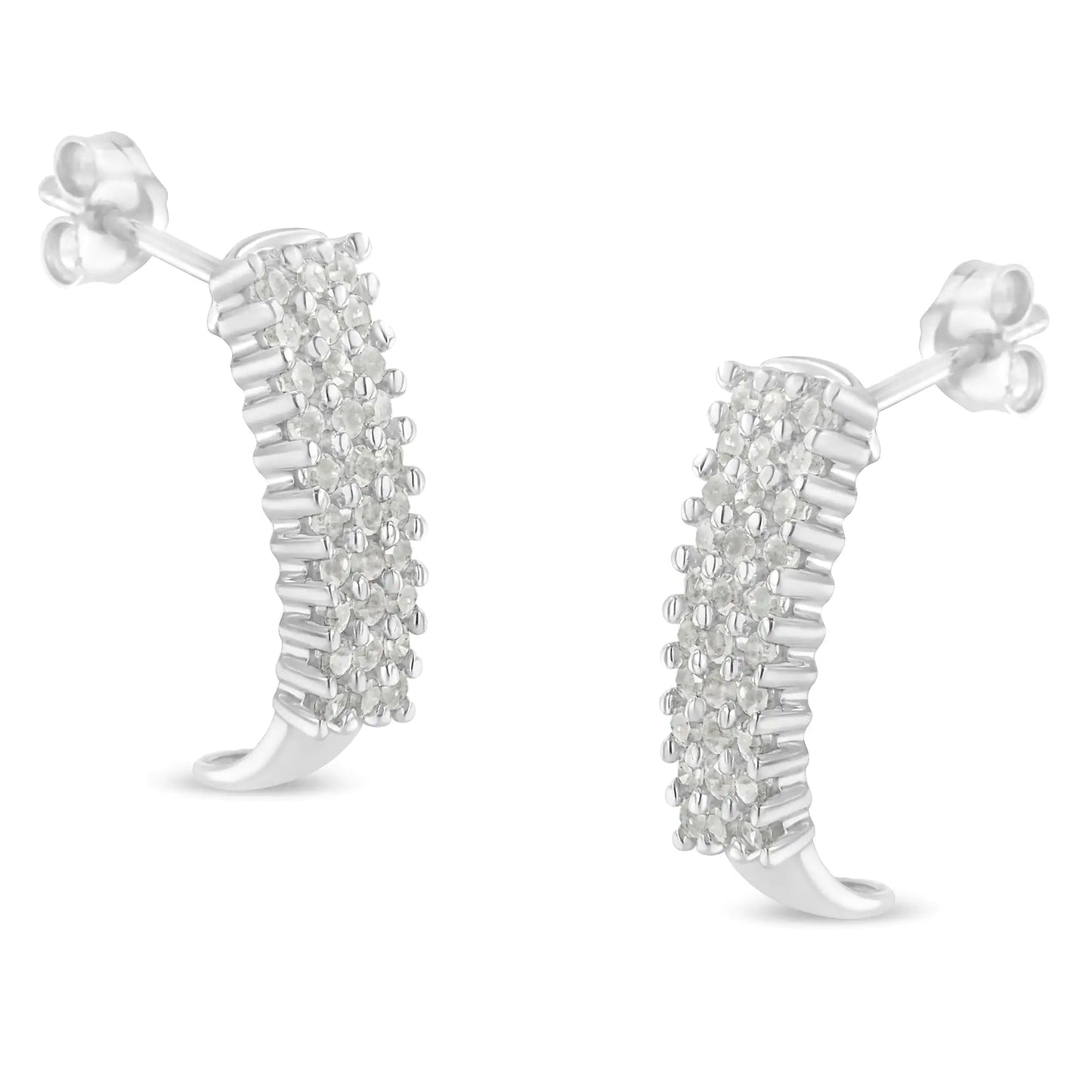 Sterling Silver Rose Cut Diamond J Shape Hoop Earring