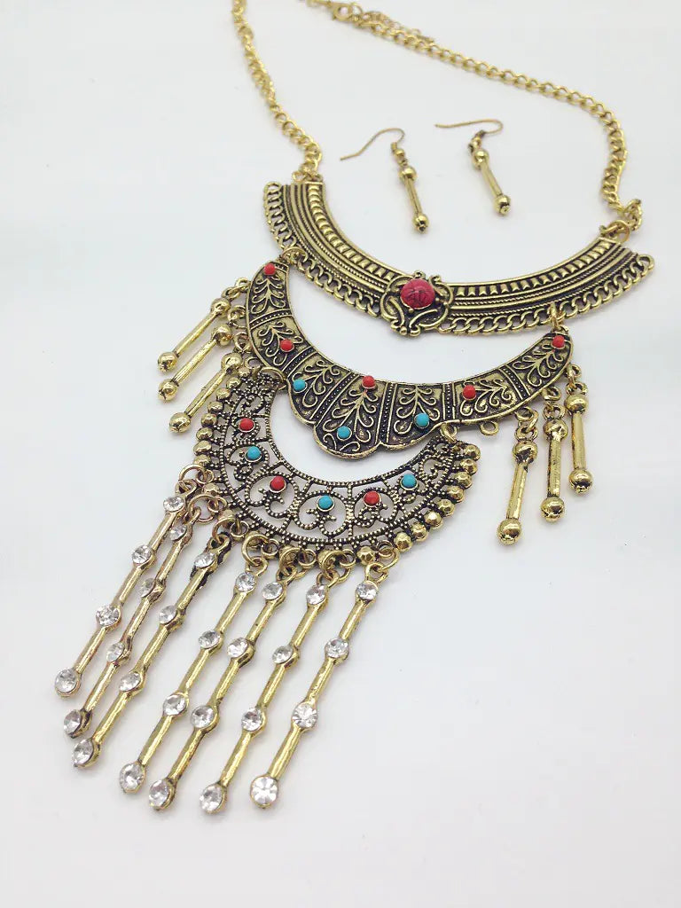 Turquoise Diamond Studded Necklace and Earring Set