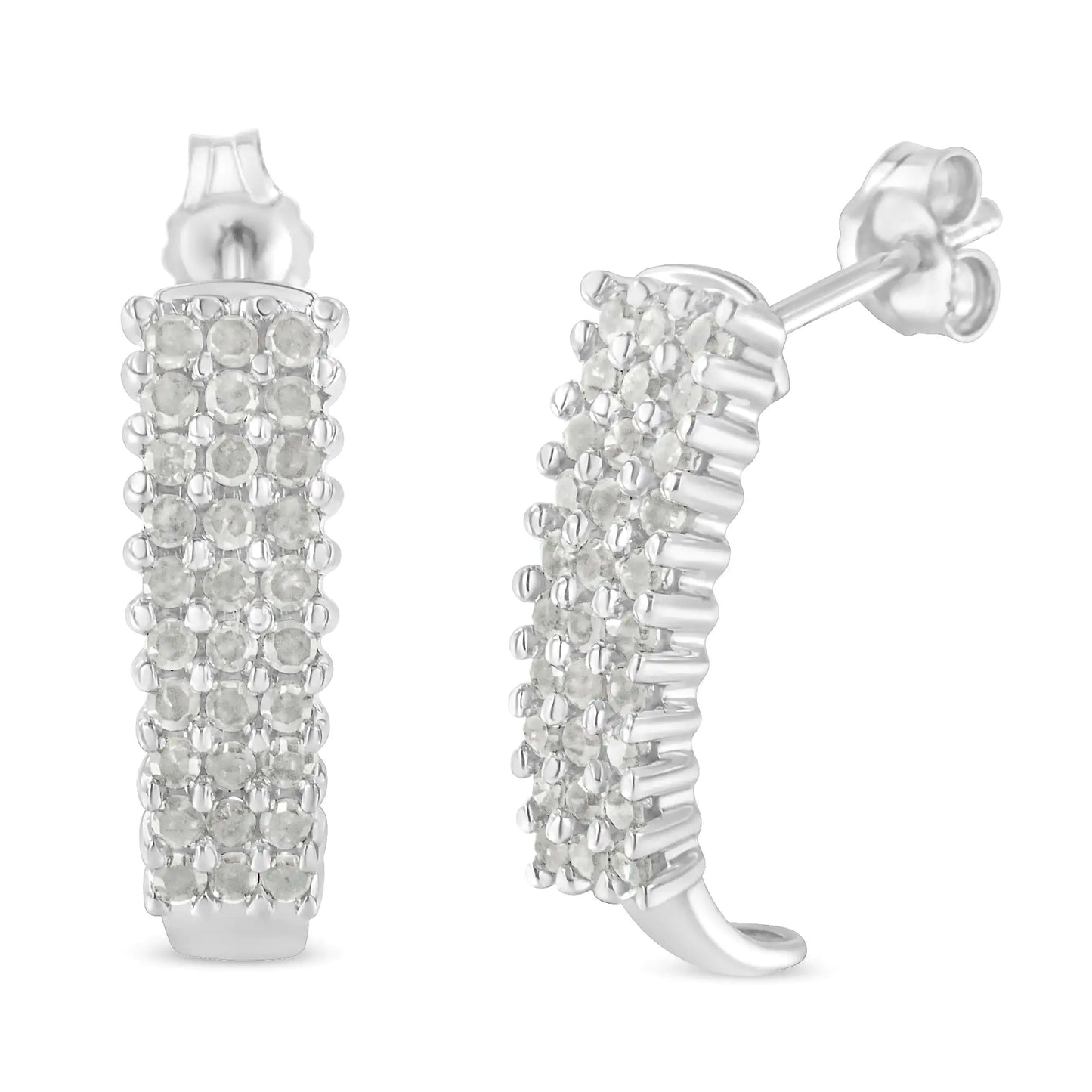 Sterling Silver Rose Cut Diamond J Shape Hoop Earring