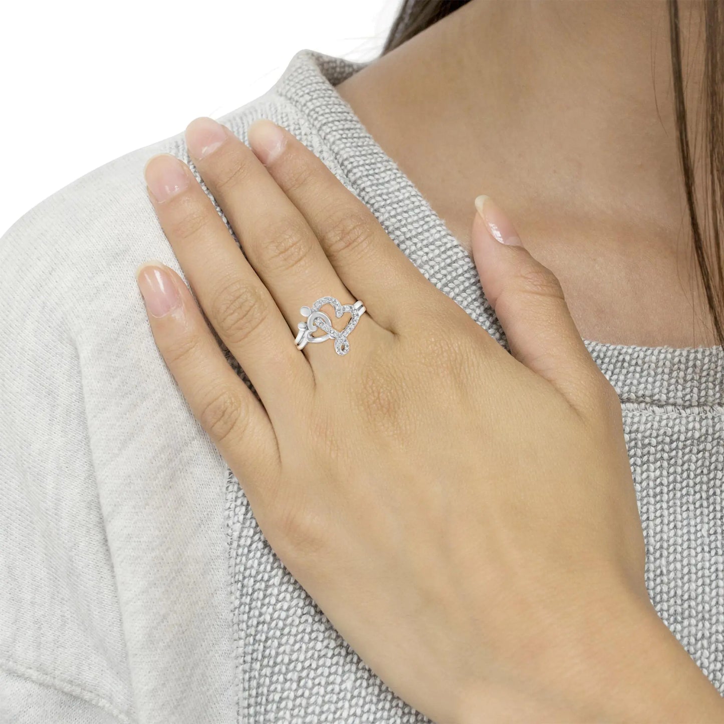 Sterling Silver Diamond Heart and Music Note Ring