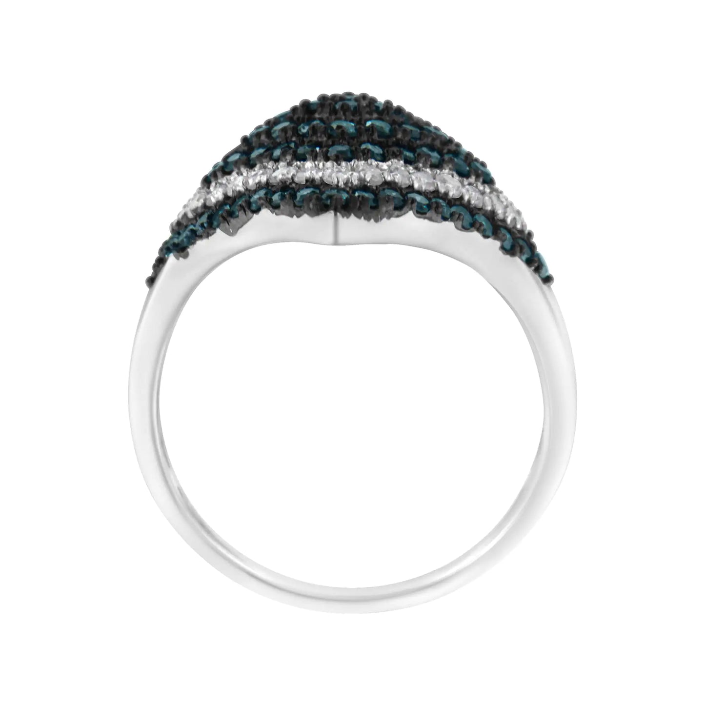 Sterling Silver 1 cttw White and Treated Blue Diamond Rhombus Cocktail Ring