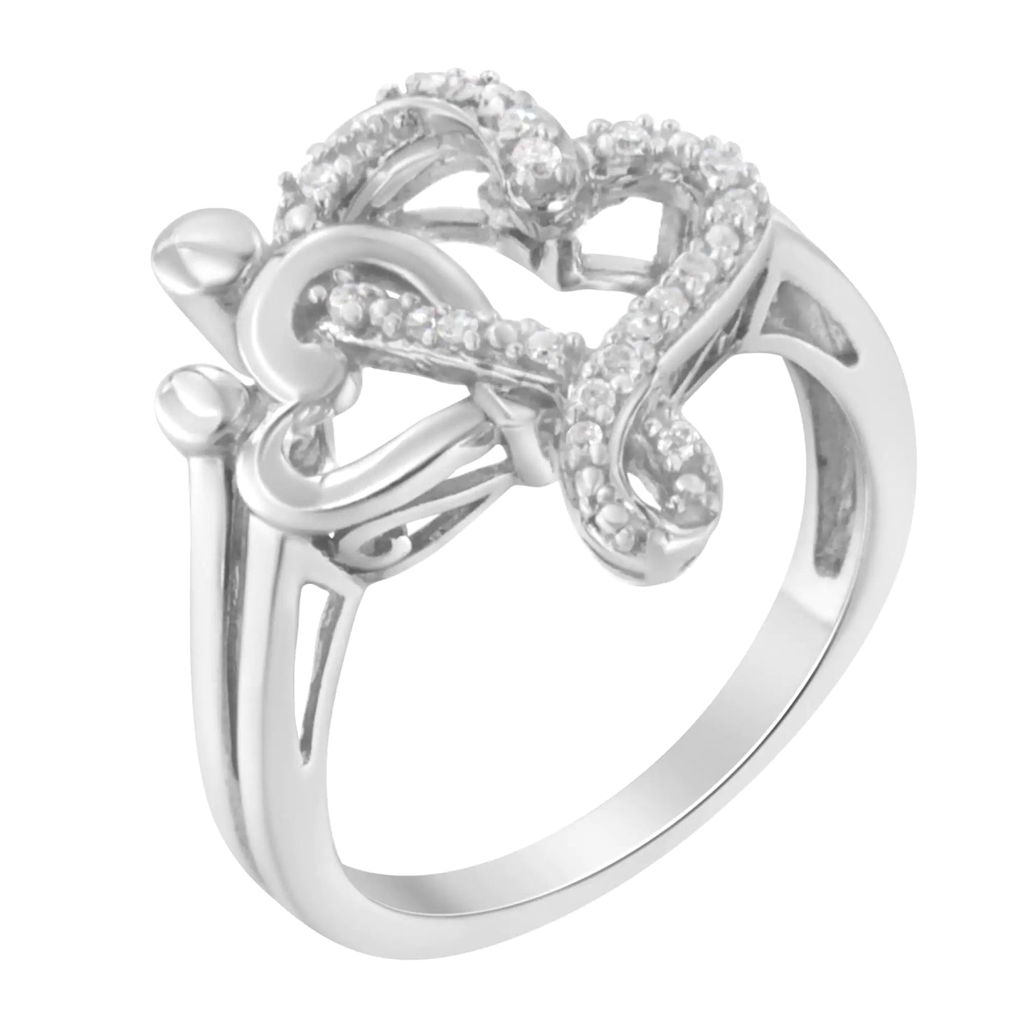 Sterling Silver Diamond Heart and Music Note Ring