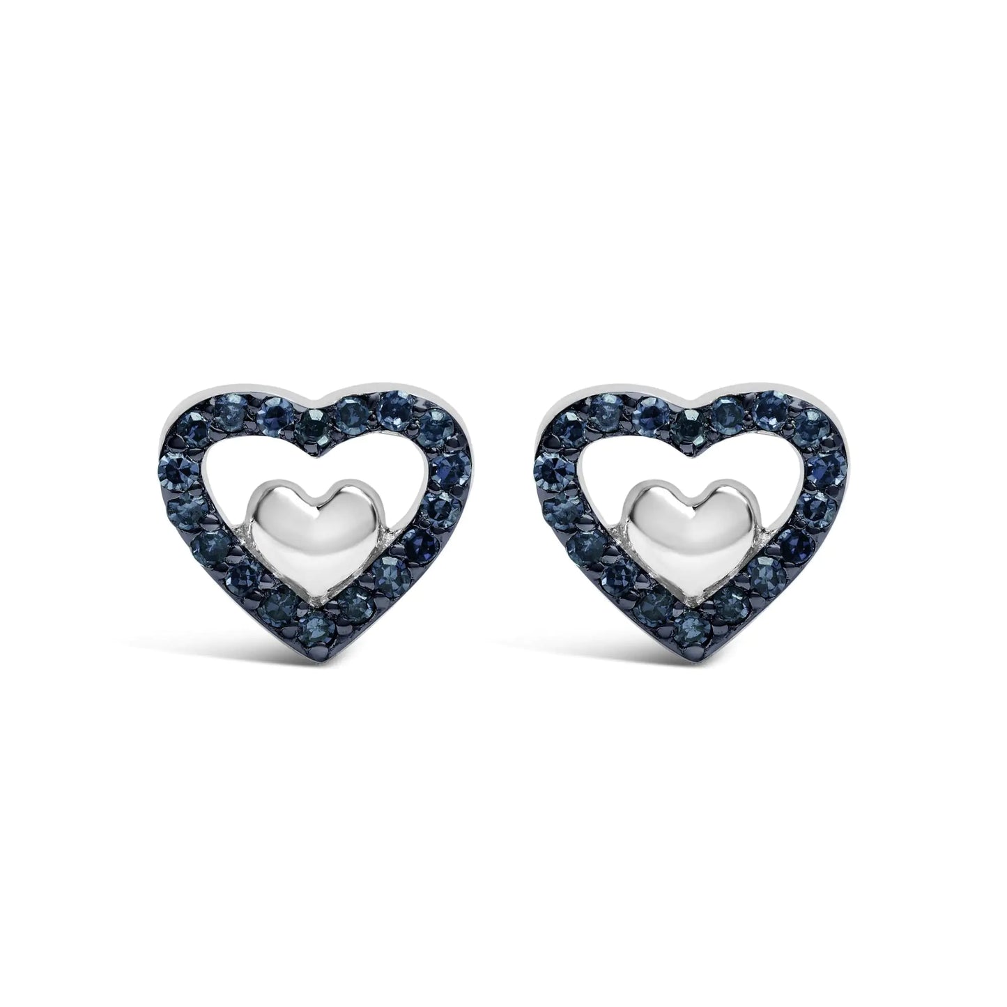 Sterling Silver 1/6 Cttw Diamond Double Heart Stud Earrings