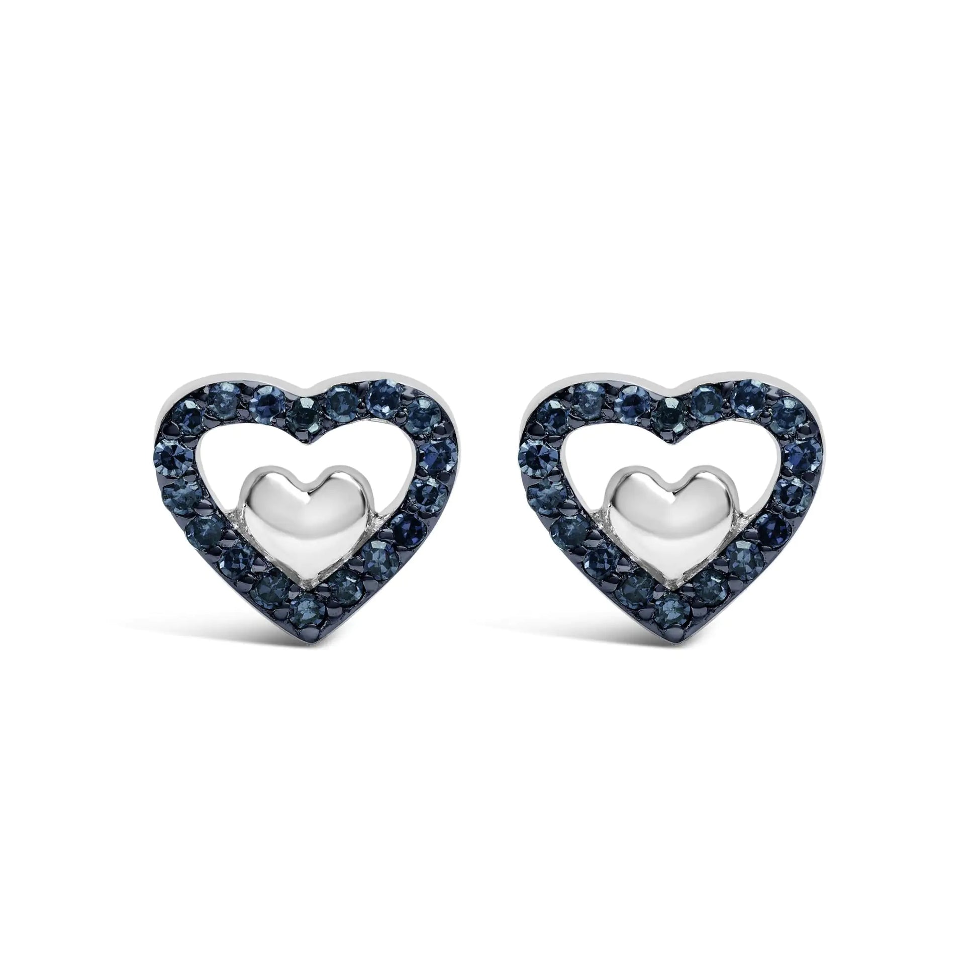 Sterling Silver 1/6 Cttw Diamond Double Heart Stud Earrings