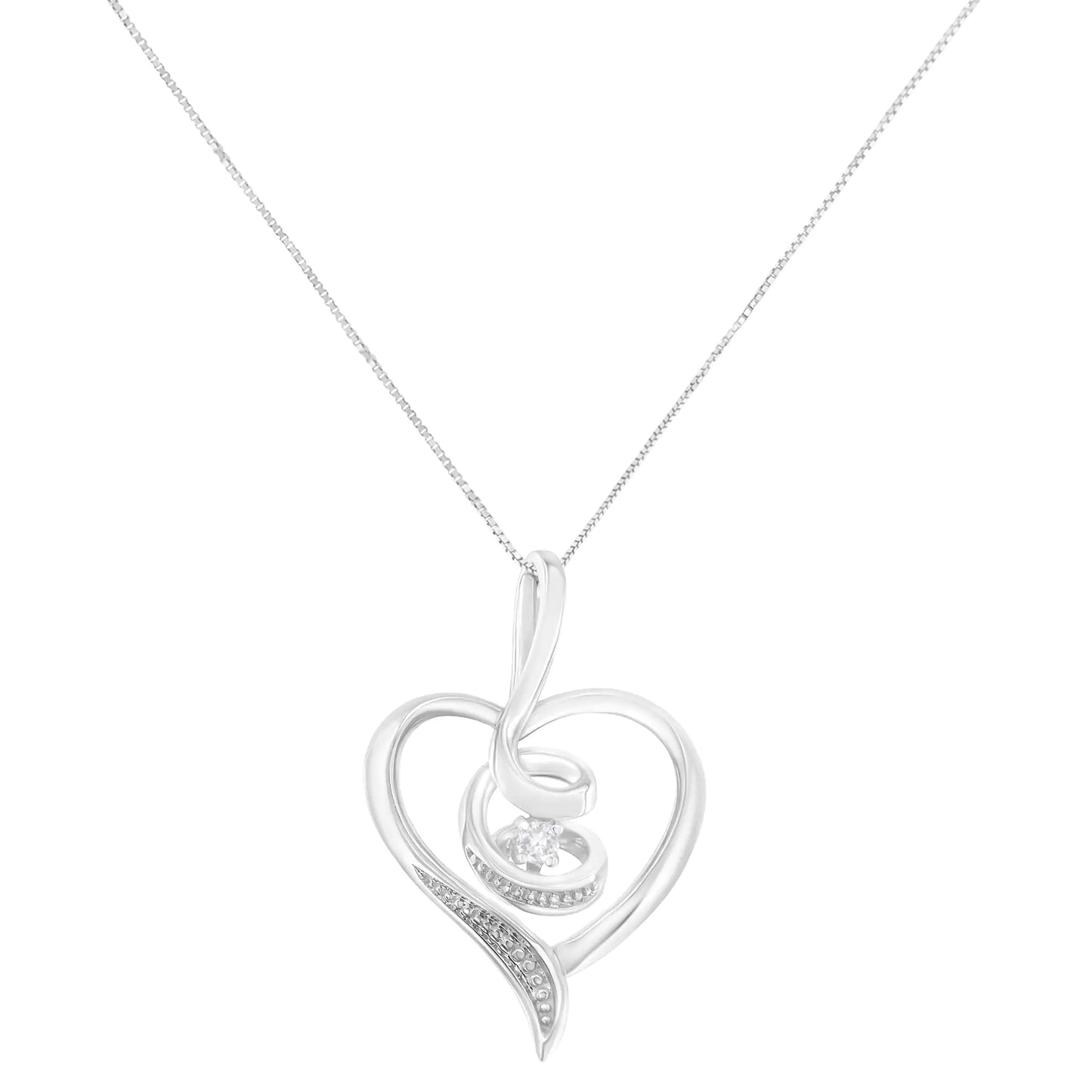 10K White Gold .03 Cttw Diamond Swirl Heart Pendant Necklace