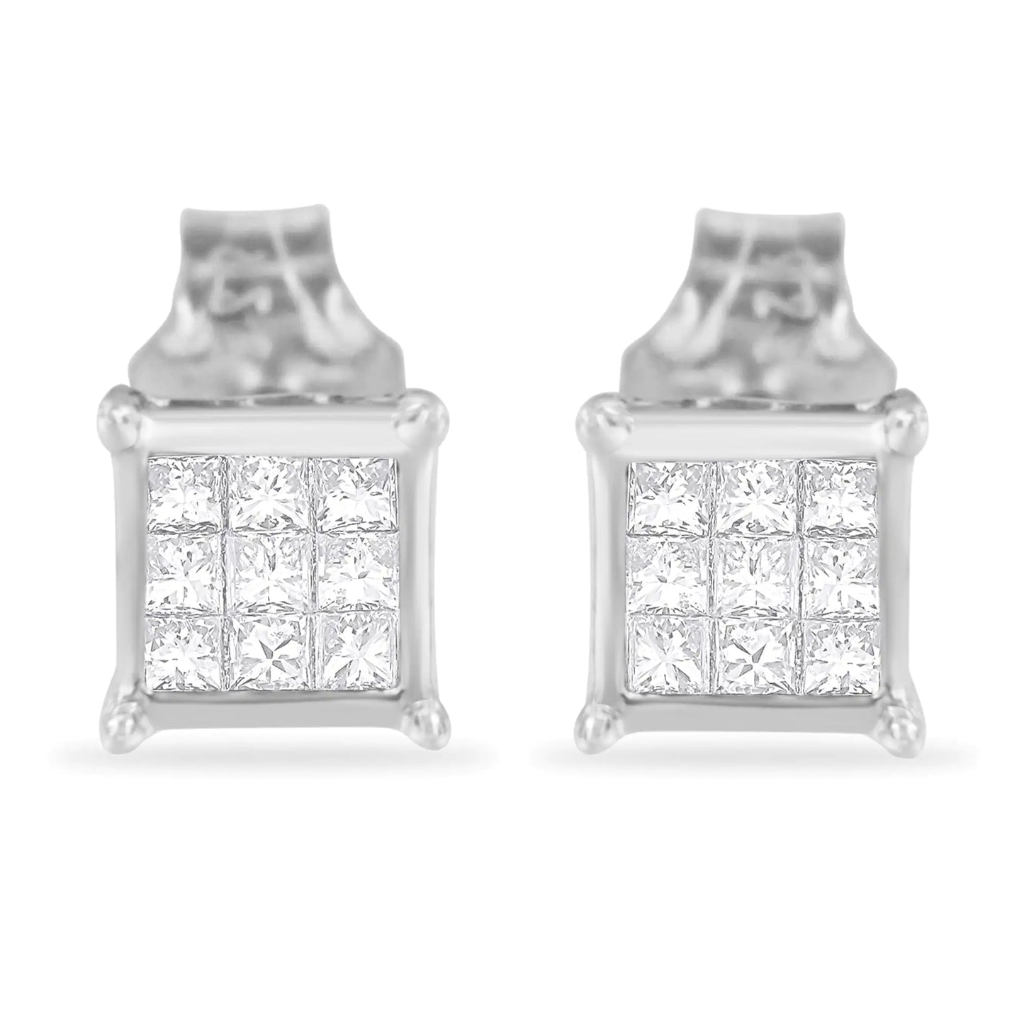 Sterling Silver Princess Cut .3 cttw Diamond Square Stud Earring