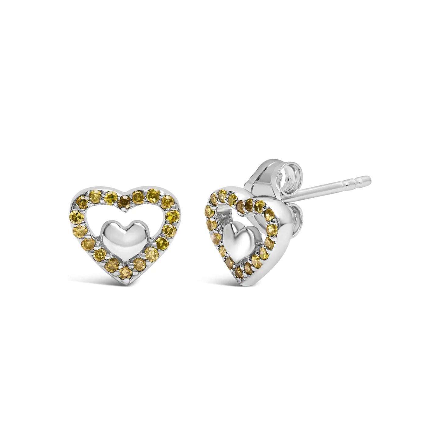 Sterling Silver 1/6 Cttw Diamond Double Heart Stud Earrings