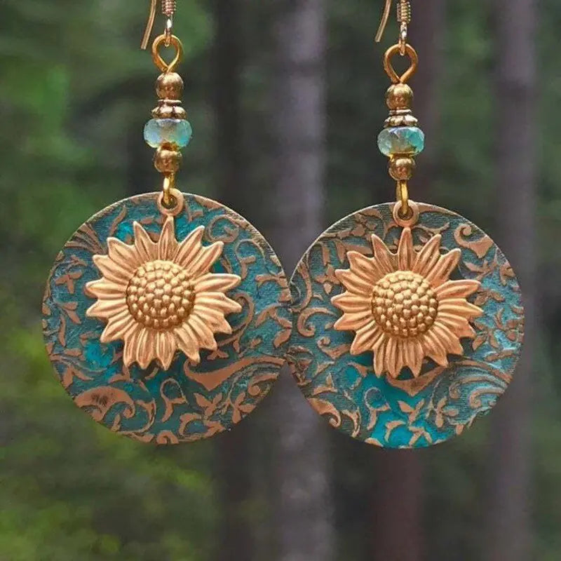 Bohemian Sunflower Embossed Dangle Fashion Earrings