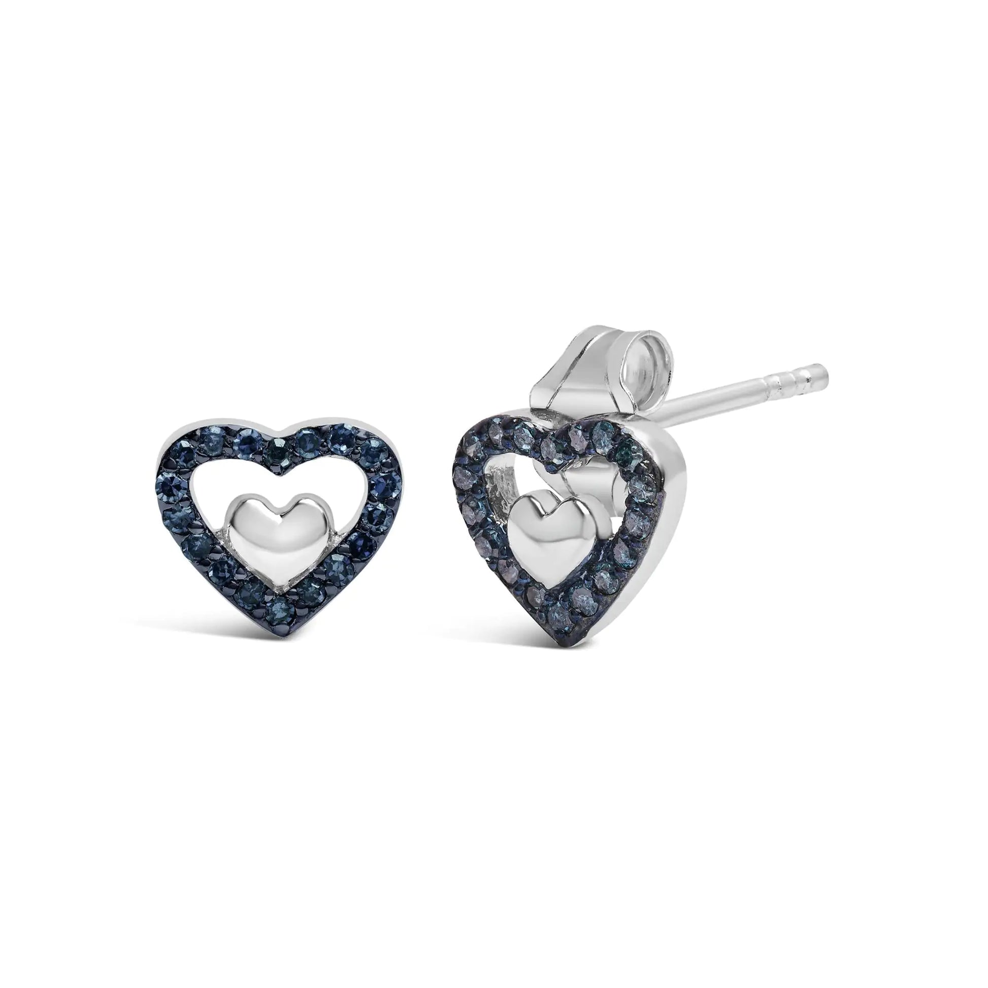 Sterling Silver 1/6 Cttw Diamond Double Heart Stud Earrings