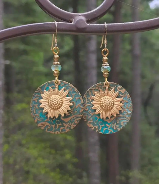 Bohemian Sunflower Embossed Dangle Fashion Earrings