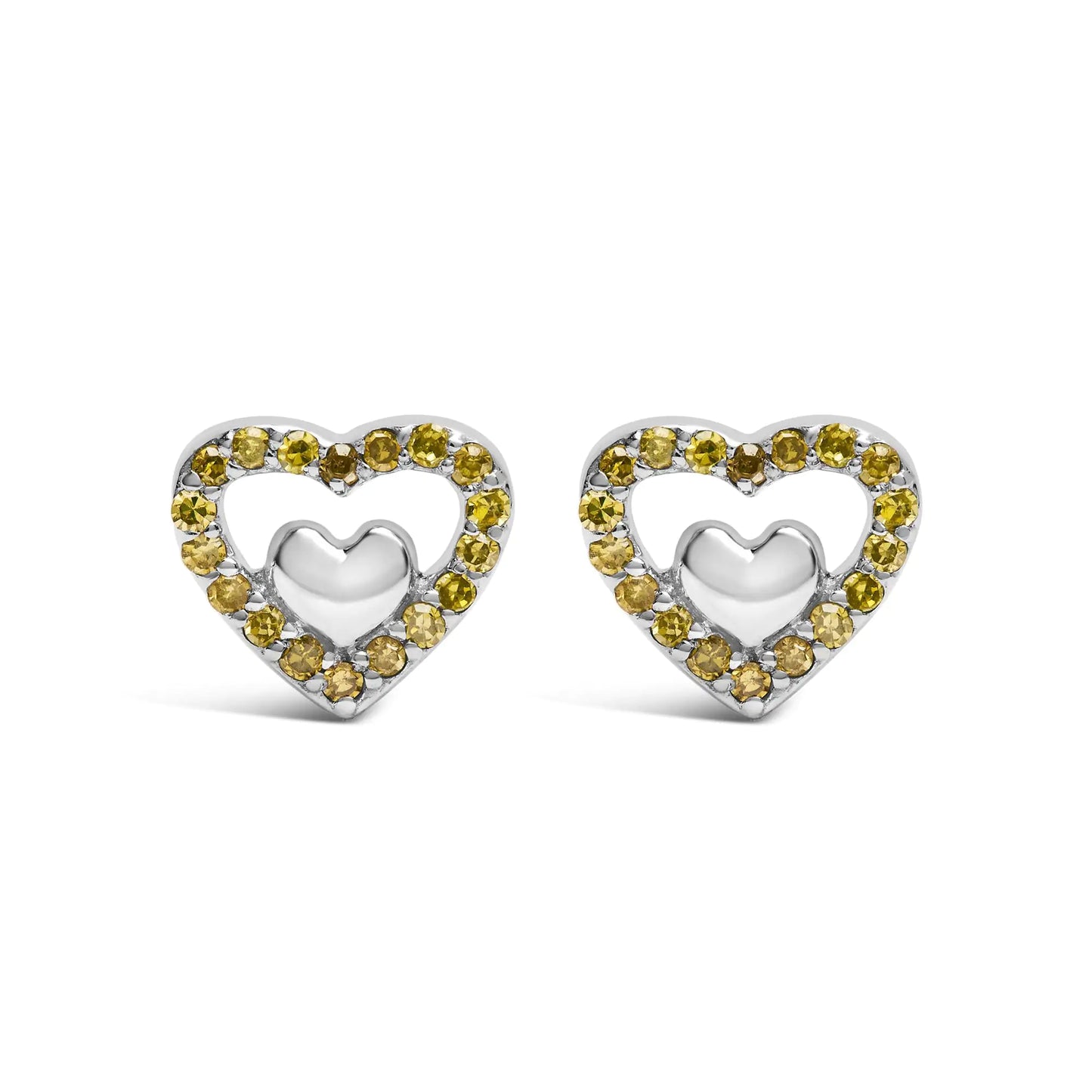 Sterling Silver 1/6 Cttw Diamond Double Heart Stud Earrings