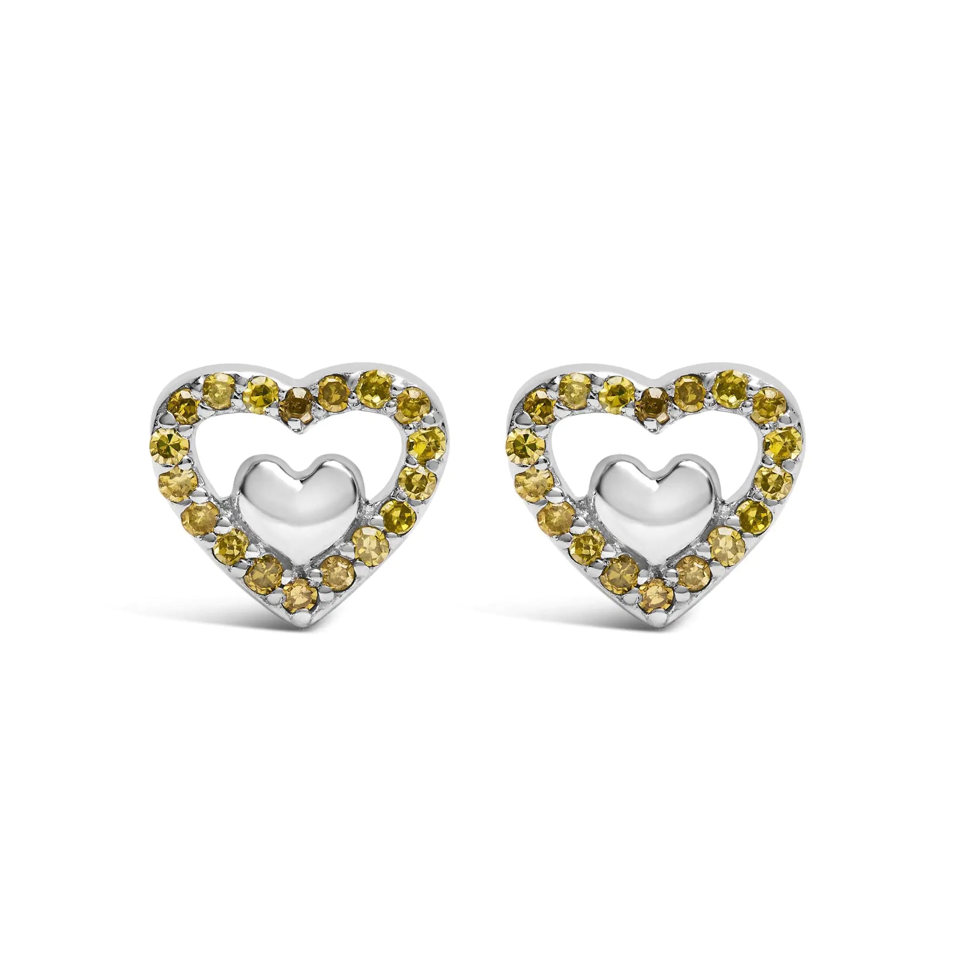 Sterling Silver 1/6 Cttw Diamond Double Heart Stud Earrings