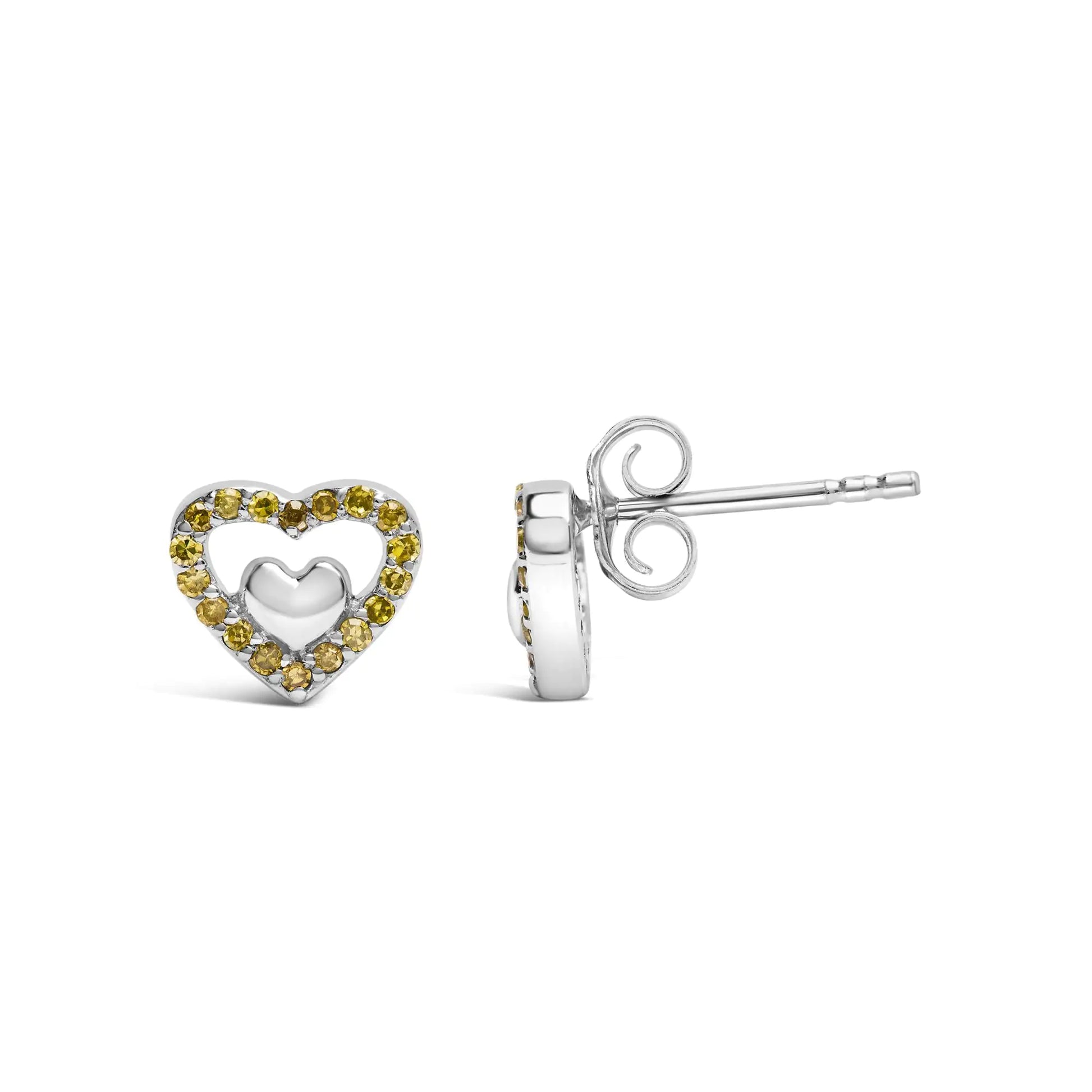 Sterling Silver 1/6 Cttw Diamond Double Heart Stud Earrings