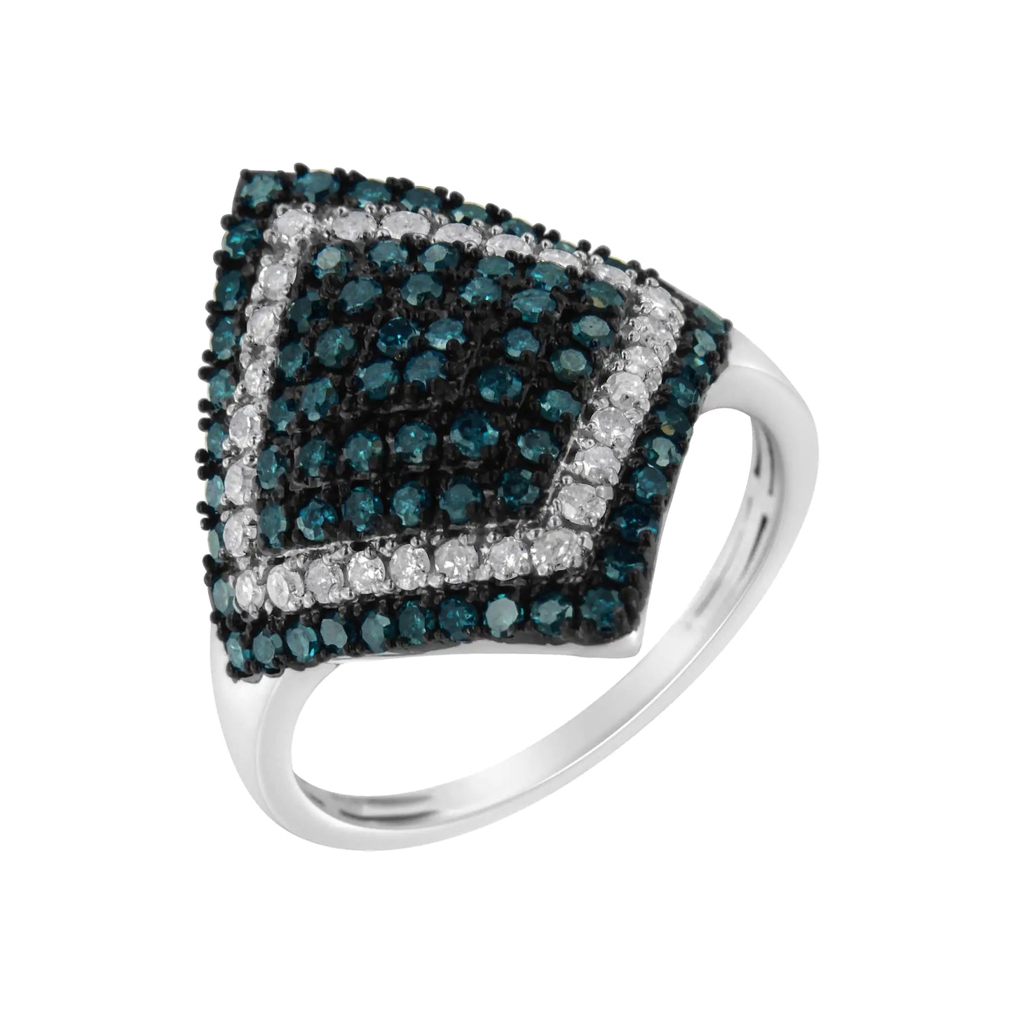 Sterling Silver 1 cttw White and Treated Blue Diamond Rhombus Cocktail Ring