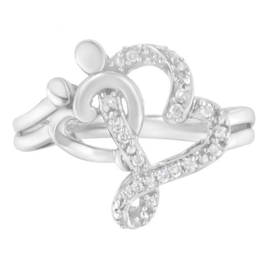 Sterling Silver Diamond Heart and Music Note Ring