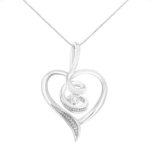 10K White Gold .03 Cttw Diamond Swirl Heart Pendant Necklace