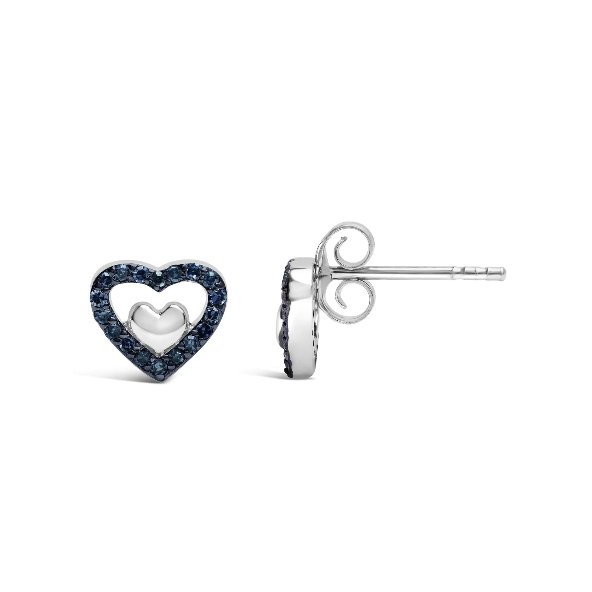 Sterling Silver 1/6 Cttw Diamond Double Heart Stud Earrings