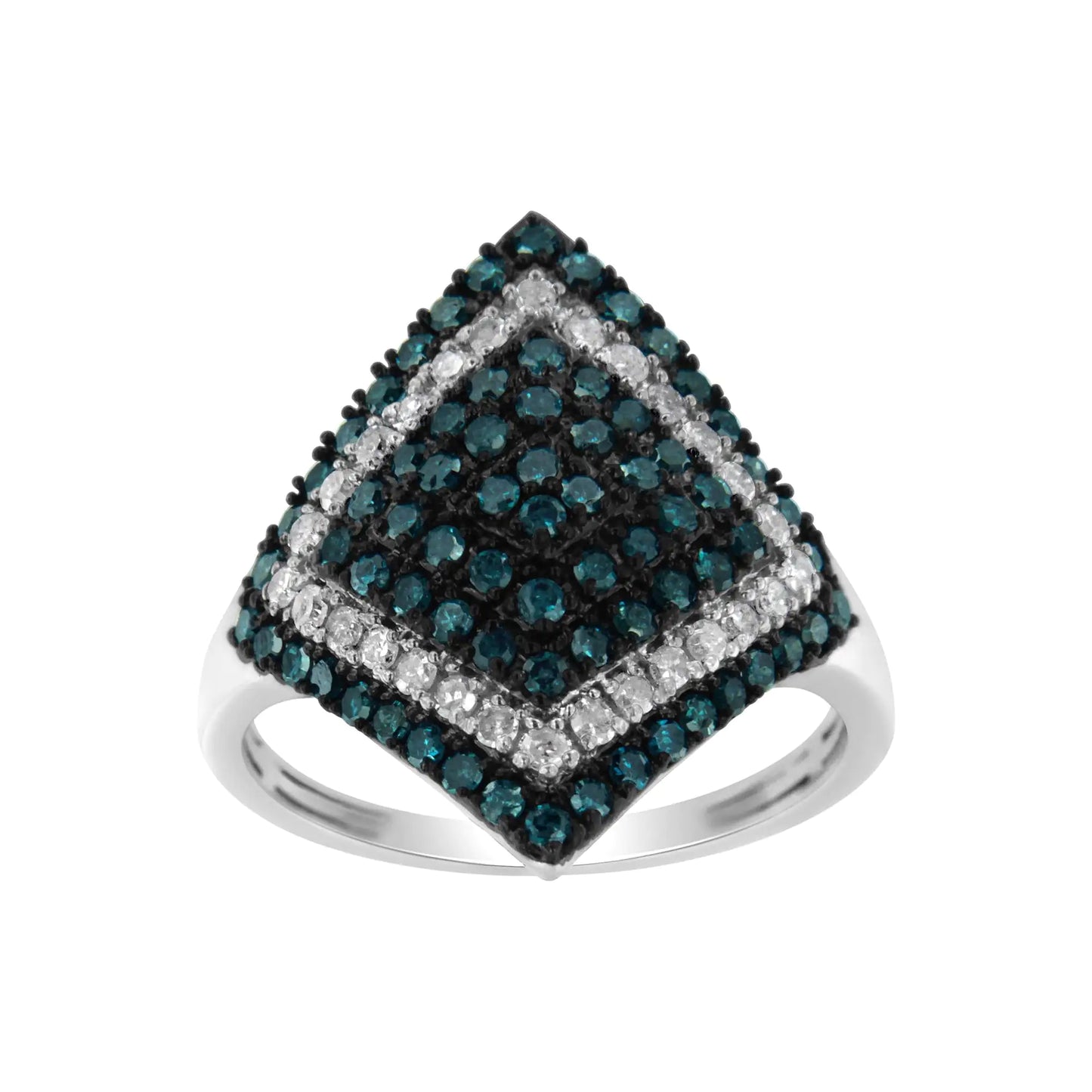 Sterling Silver 1 cttw White and Treated Blue Diamond Rhombus Cocktail Ring