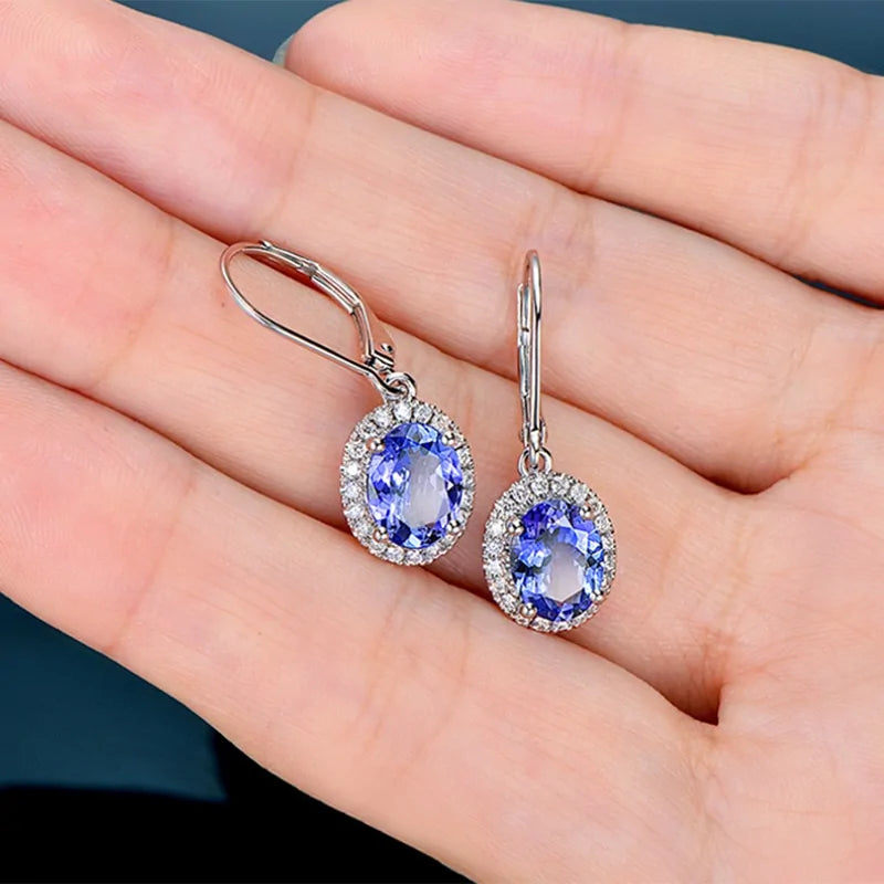 Blue Oval Stone Earrings