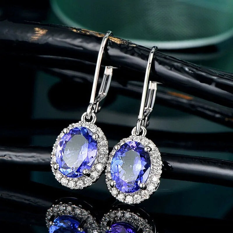 Blue Oval Stone Earrings